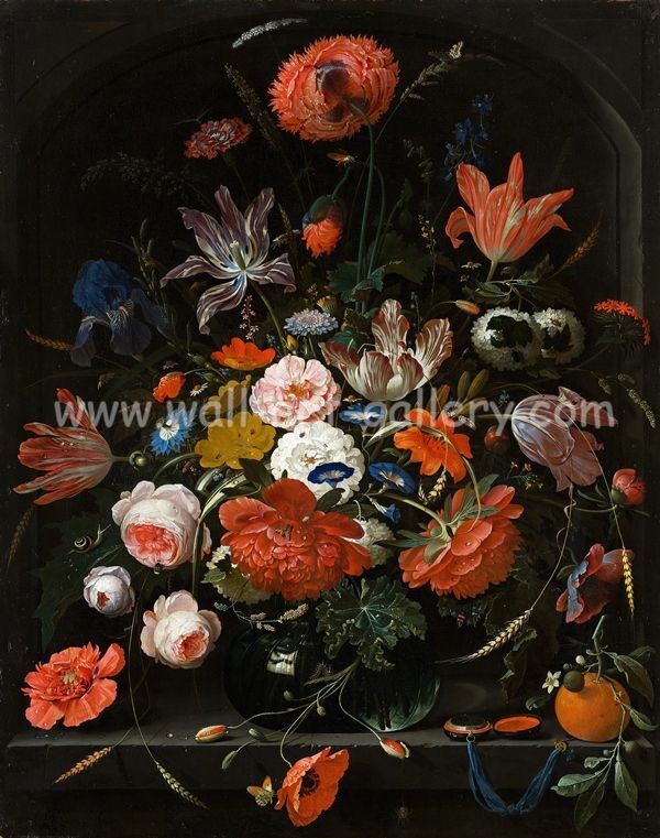Painting Flowers by Abraham Mignon - Flowers In a Glass Vase